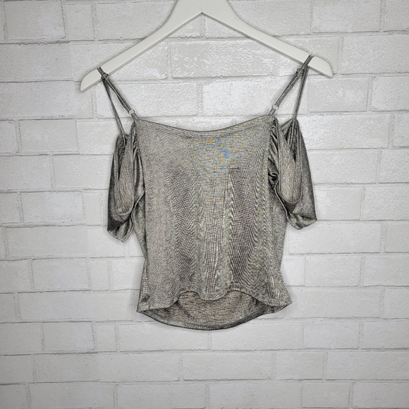Anthropologie Gray Sliver Off the Shoulder Tank Crop Top - Picture 6 of 6